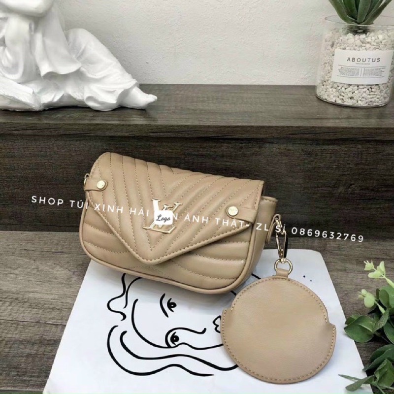 Sét túi đôi Lv đeo chéo trần trám tặng túi nhỏ như hình( ảnh thật shop chụp)