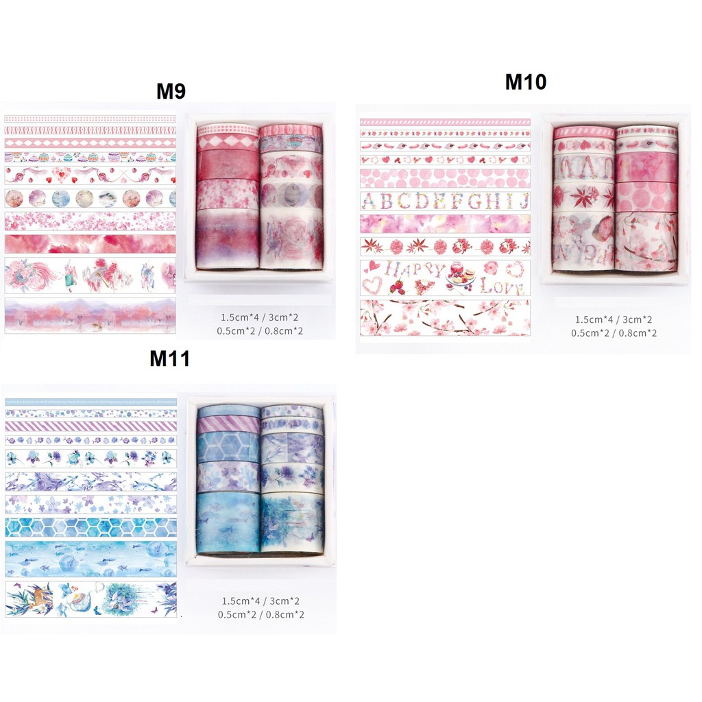 Set 10 Cuộn Băng Dính Washi Tape Trang Trí Scrapbook, Planner M3