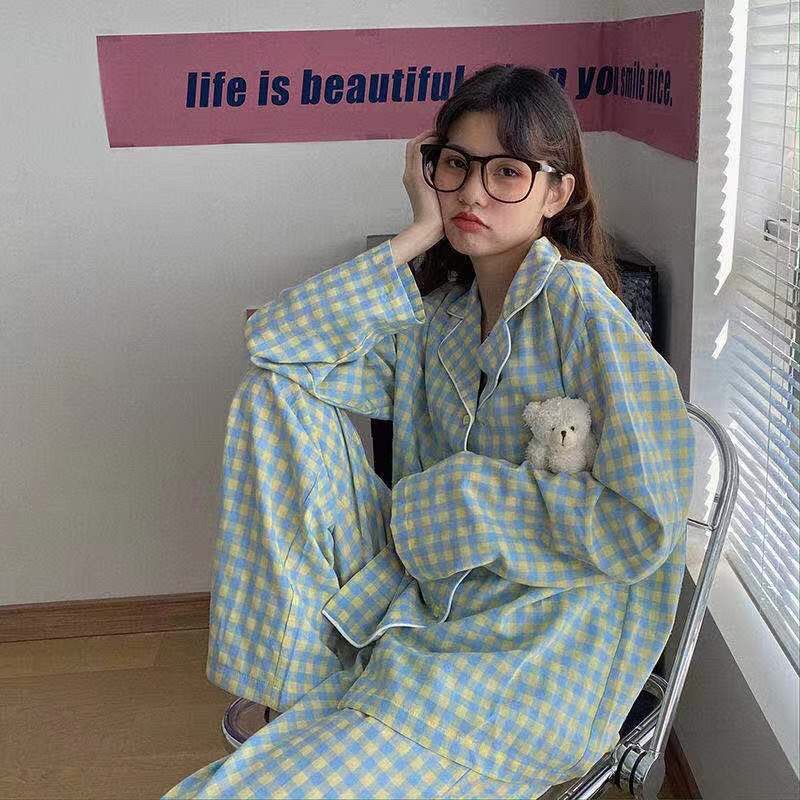 Set đồ ngủ pyjama dài tay kẻ sọc Basic Hàn Quốc