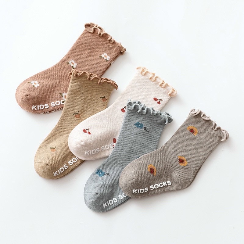 Tất cổ cao hoa vintage phong cách Hàn Quốc 0-12m set 5 đôi [ babyboo]