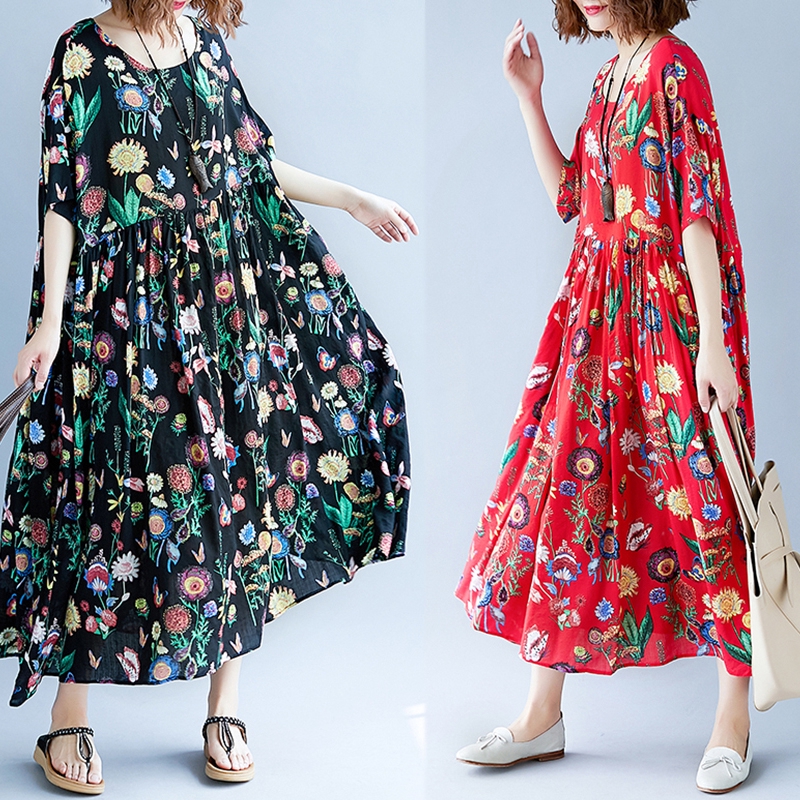 Đầm maxi dài ZANZEA cổ tròn in họa tiết thanh lịch cho nữ | BigBuy360 - bigbuy360.vn