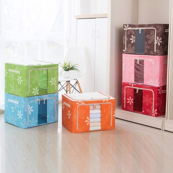 Hộp Đựng Quần Áo Chăn Màn 2 Khóa Kéo Và Khung Thép Chắc Chắn Tiện Lợi Cỡ Lớn