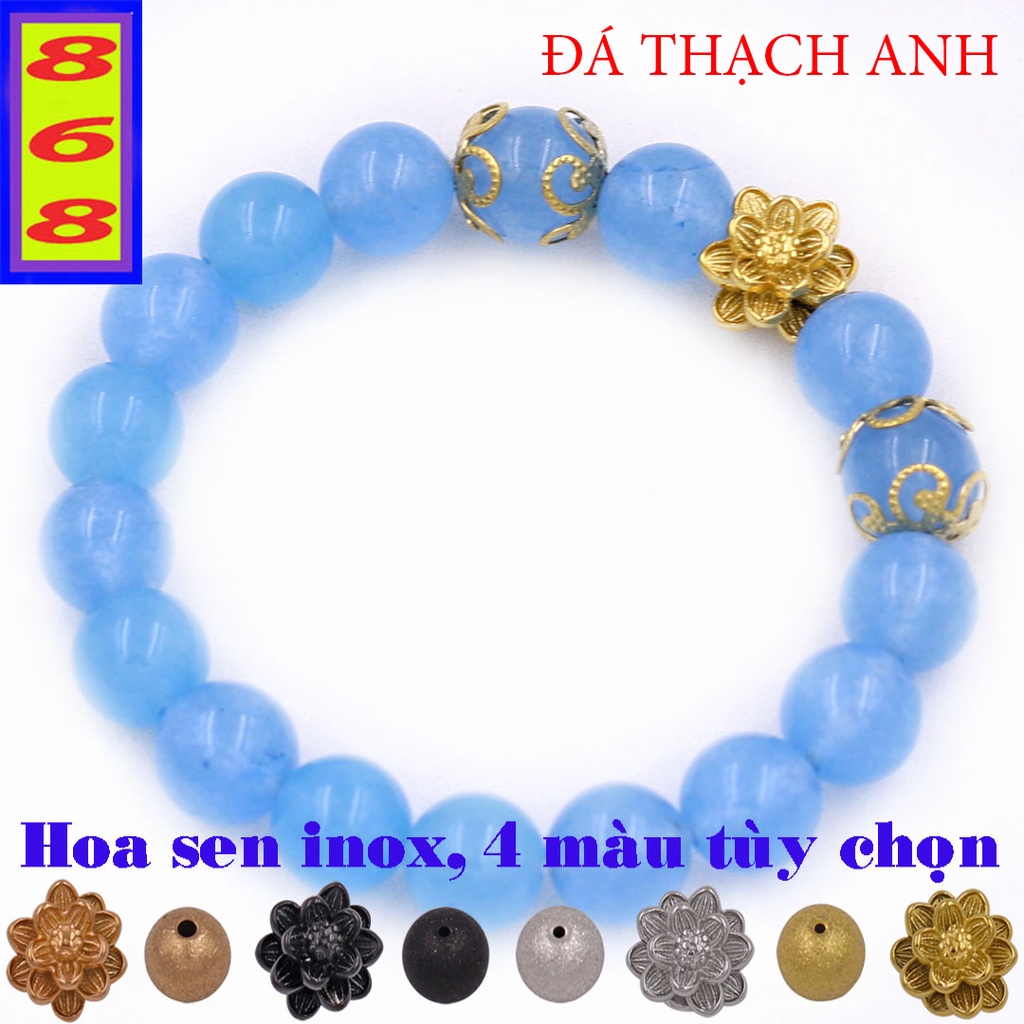 Chuỗi Tay Màu Xanh Biển 8 ly, 10 ly, 12 ly, 14 ly Charm Hoa Sen Inox VTAXBHSBKV10 - Phong Thủy 868