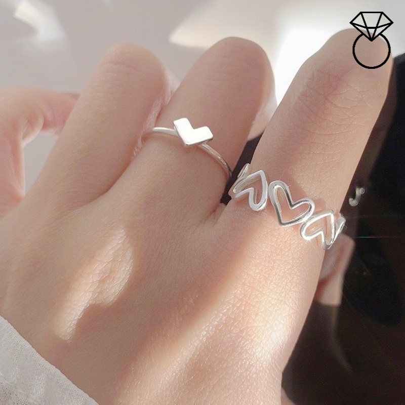 Nhẫn mở hình trái tim màu bạc thời trang có thể điều chỉnh kích thước cho nữ