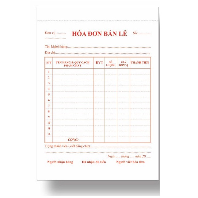 Hóa đơn bán lẻ 1 liên / 2 liên khổ A5