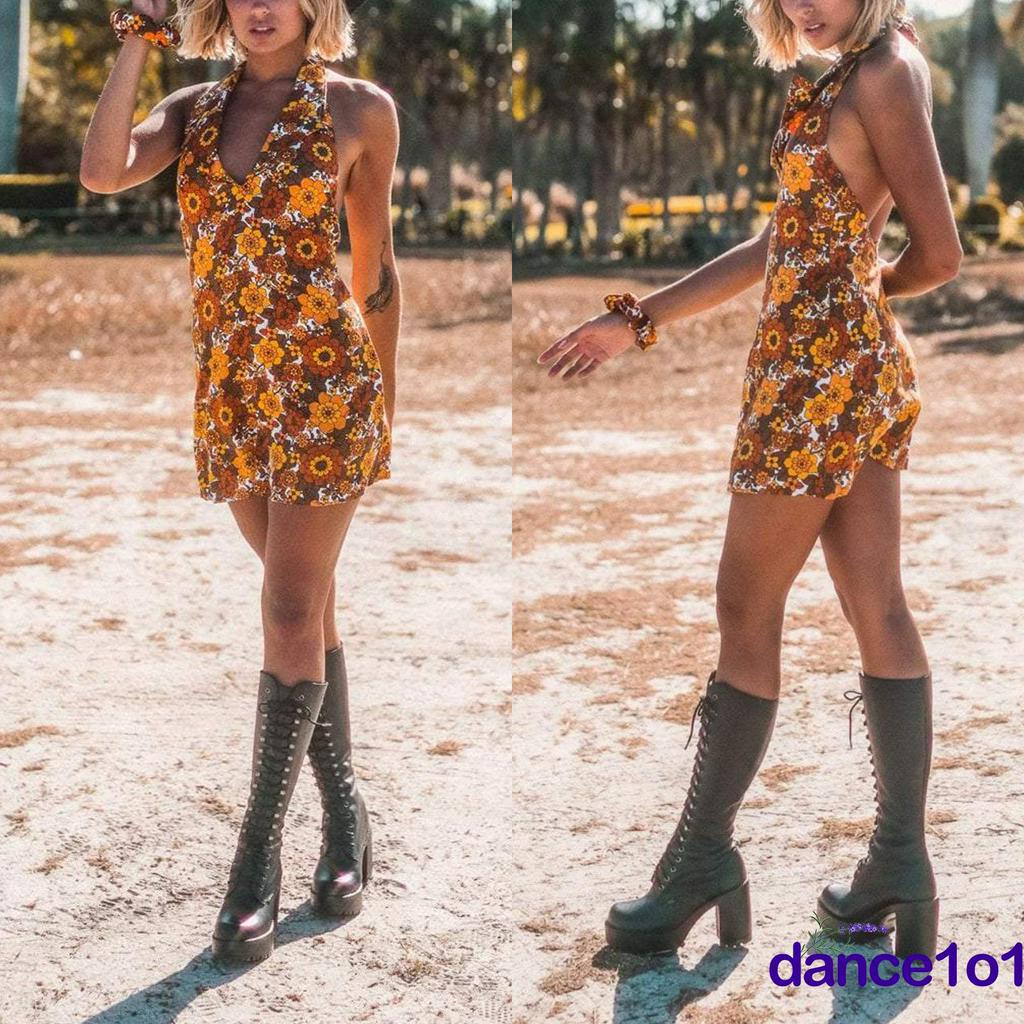 Đầm Dây Nữ Lưng Trần In Hình Quả Dâu Xinh Xắn