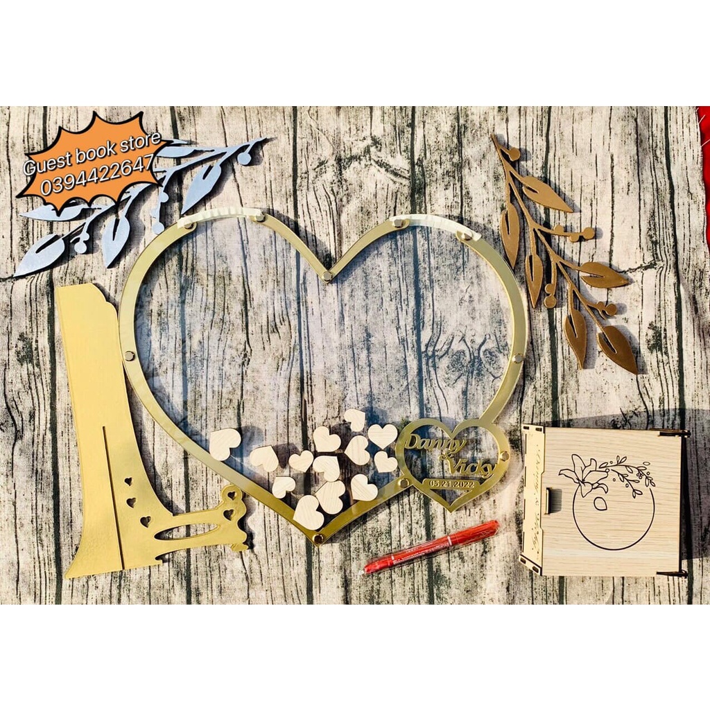 Hộp Thả Tim Cưới Đủ Size Kèm Phụ Kiện| Alternative Guest Book| Trái tim | Thao Wedding Guestbook