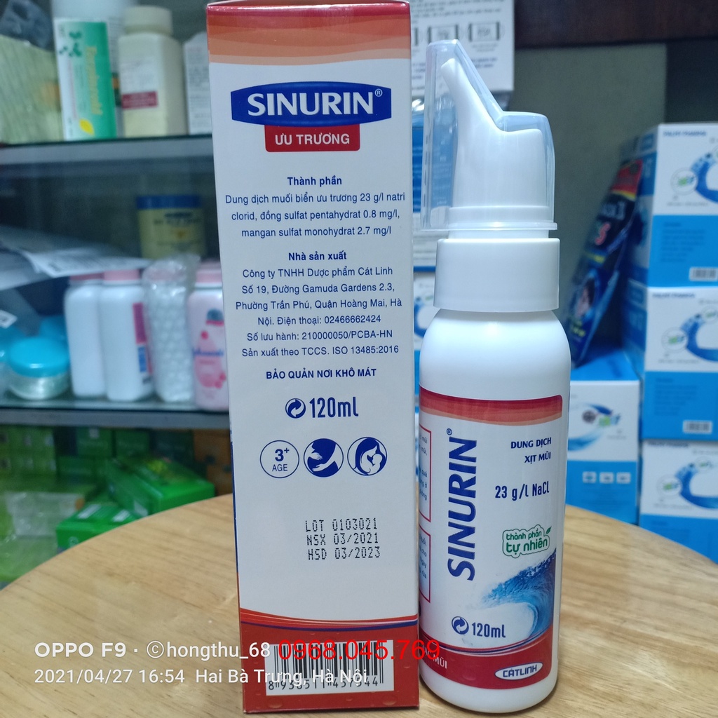 Dung dịch xịt mũi SINURIN trẻ em/người lớn chai 120ml giảm nghẹt mũi, vệ sinh, dưỡng ẩm