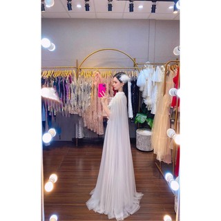 ĐẦM MAXI DẠ HỘI LỆCH VAI LÔNG VŨ