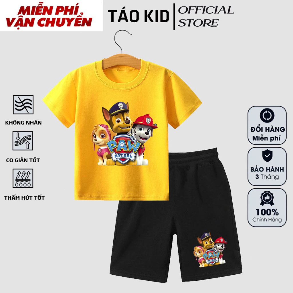 Đồ bộ bé trai, đồ bộ bé gái cộc tay Táo Kid chất cotton in hình Chó Cứu Hộ từ 0 đến 10 tuổi TK55