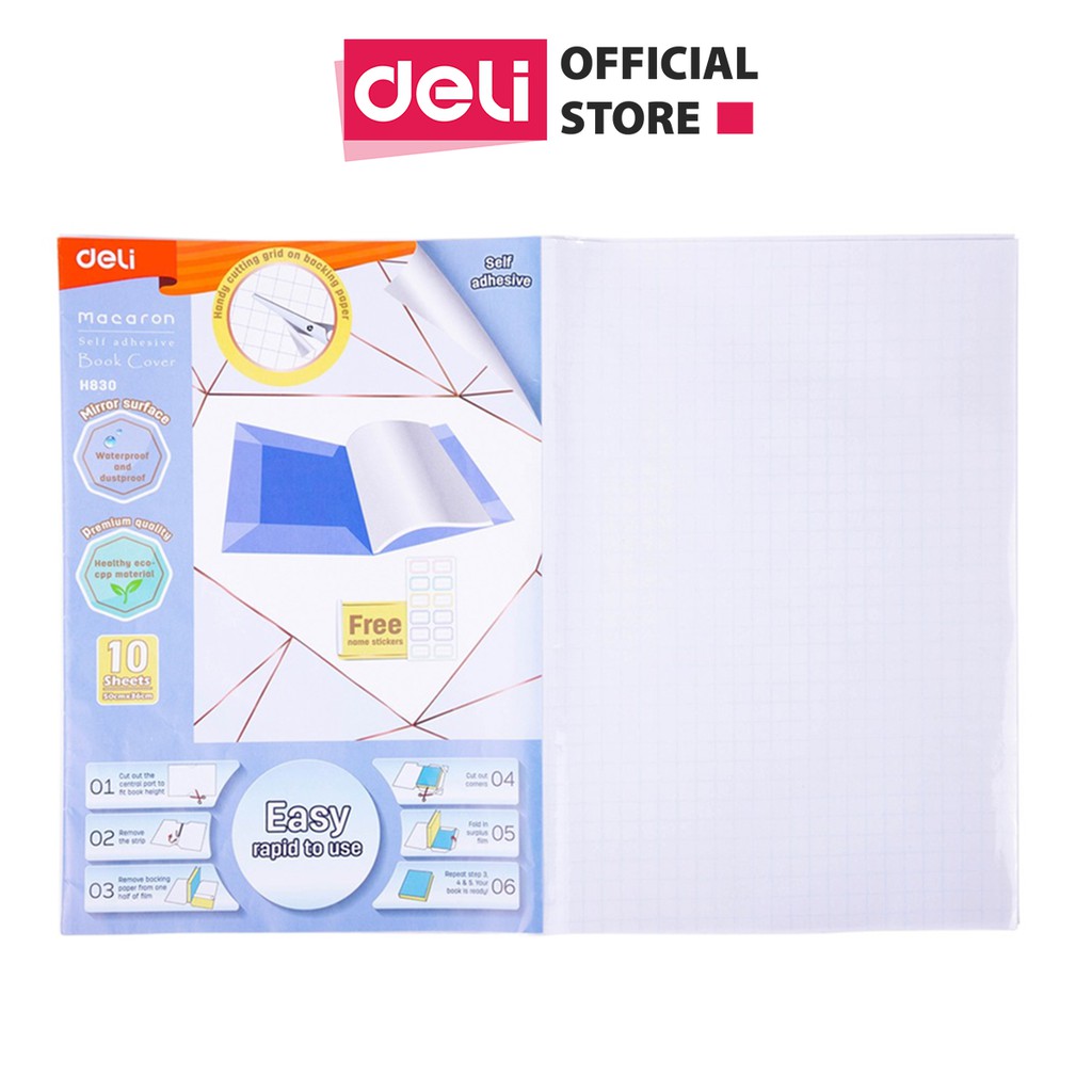 Decal bọc vở trong suốt Deli - 10 chiếc - Chống nước, chống bụi - Phù hợp với nhiều loại sách vở cho học sinh các cấp