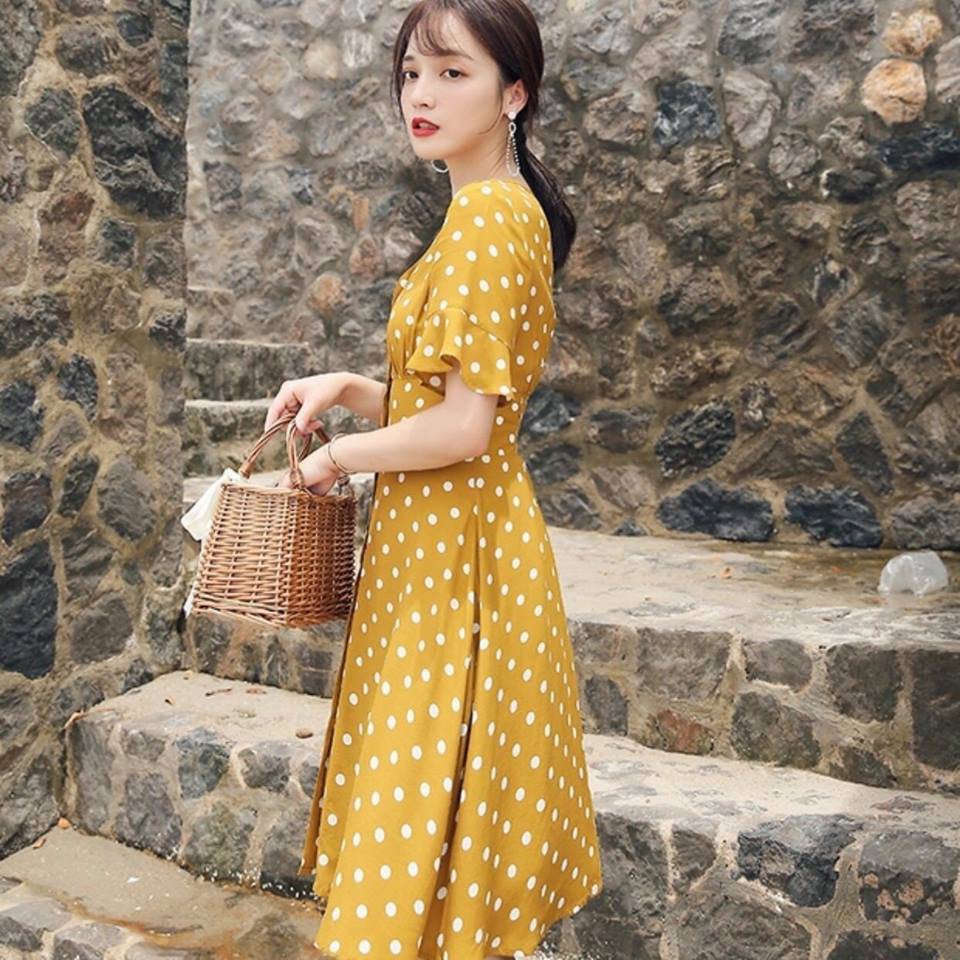 Đầm Nữ Vàng Bi Nhúng Eo (KÈM ẢNH THẬT) | BigBuy360 - bigbuy360.vn