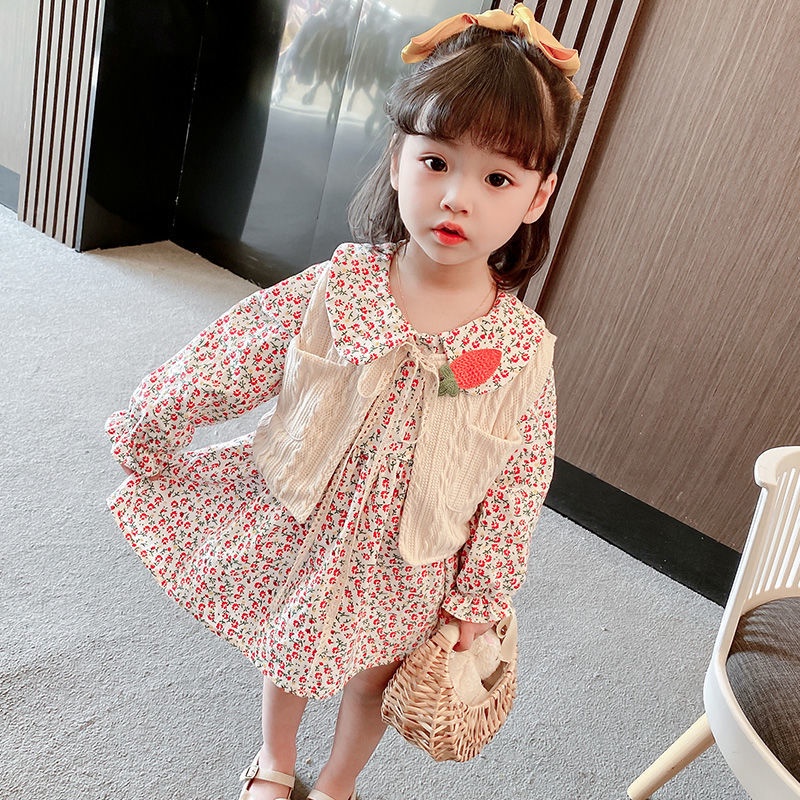 ✨Đốm✨ Đầm Cổ Búp Bê In Hoa Thời Trang Mùa Thu Mới Cho Bé Gái
