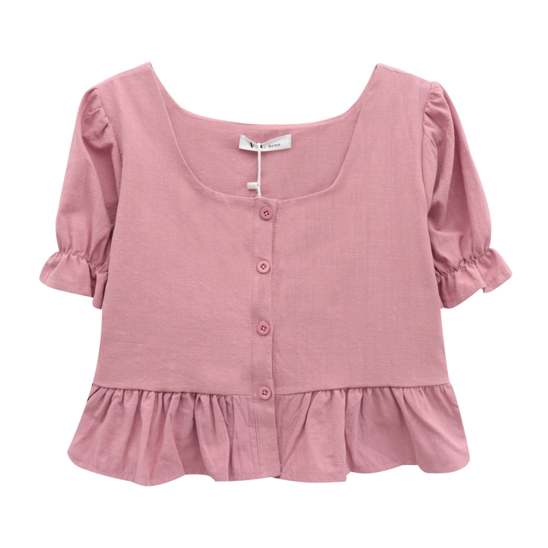 Áo croptop nữ, Áo kiểu bánh bèo tiểu thư tay phồng ngắn cổ vuông | BigBuy360 - bigbuy360.vn