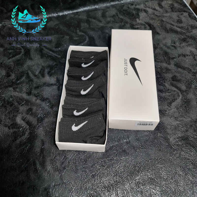 Tất nike cổ ngắn nam nữ đen trắng vớ thể thao cổ thấp hộp 5 đôi cao cấp