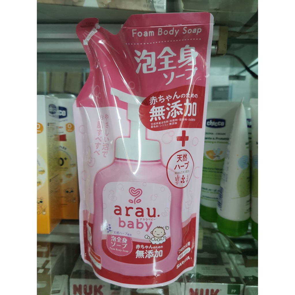 Sữa tắm gội Arau Baby Nhật Bản chai 450ml túi 400ml chiết xuất từ thảo mộc, an toàn cho trẻ từ sơ sinh