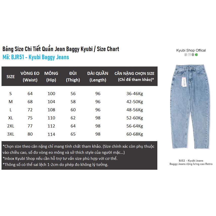 Quần jean nữ baggy cạp lưng cao chất jean bò dày dặn (Nhiều màu, có Bigsize) - Quần baggy Simple jean Kyubi BJR51L
