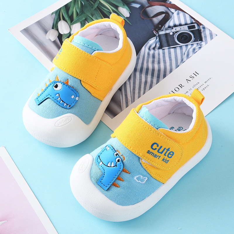 Giày Tập Đi Mềm Mại Chống Trượt Có Khóa Dán In Hình Khủng Long Hoạt Hình Dễ Thương Dành Cho Trẻ Em 0-3 Tuổi