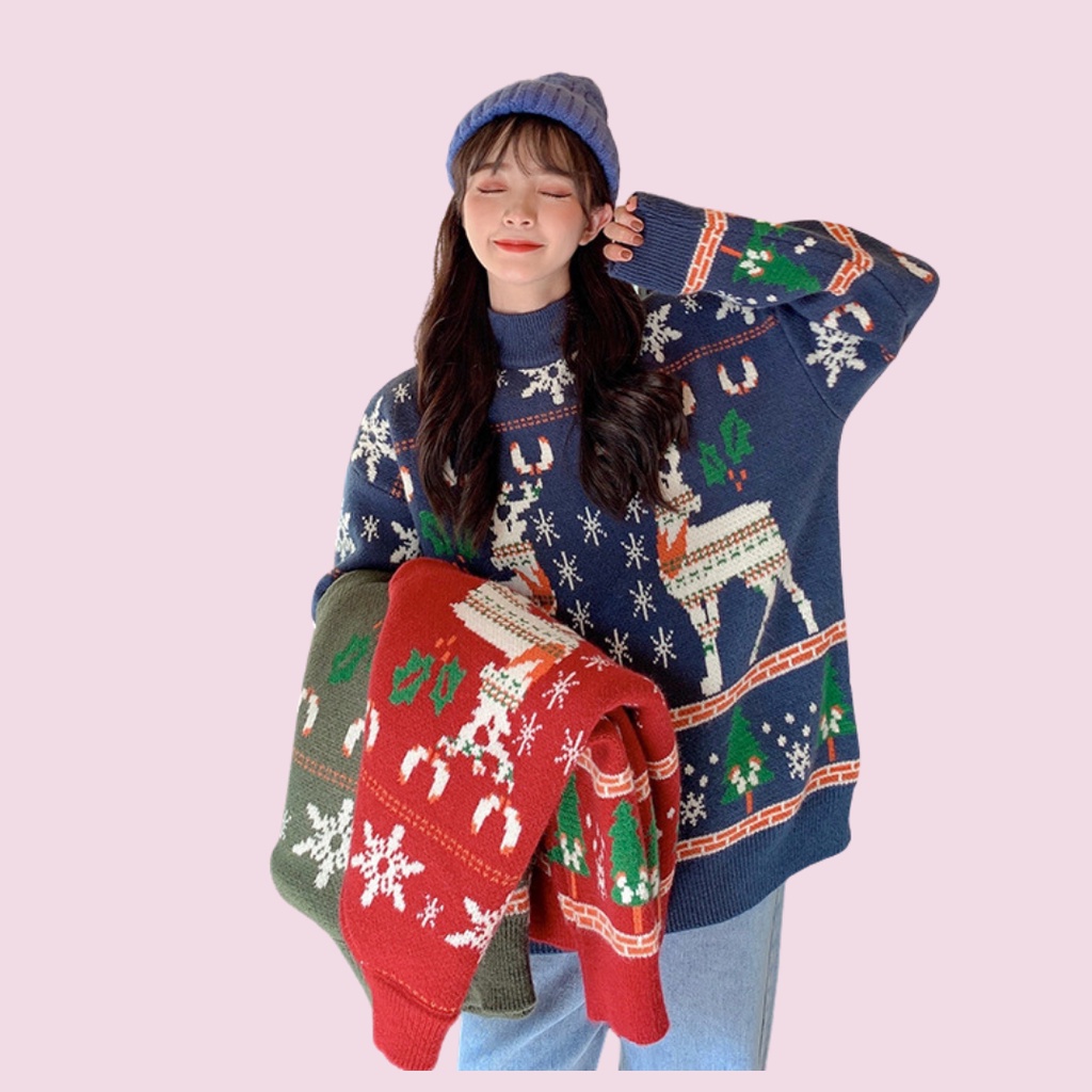 Áo len nữ giáng sinh Mery Christmas nai sừng QUẢNG CHÂU cao cấp loại 1 màu đỏ QC021 | BigBuy360 - bigbuy360.vn