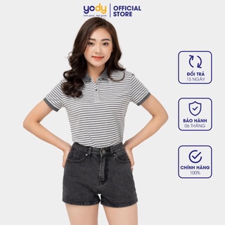 Áo Polo Nữ YODY chất liệu melange kẻ ngang mềm mịn thoáng mát APN4172 !