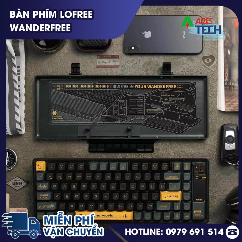 Bàn Phím Cơ Không Dây Lofree Wanderfree | 3 Chế Độ Kết Nối, Dung Lượng Pin Khủng, Gateron Brown Switch | BH 12 Tháng