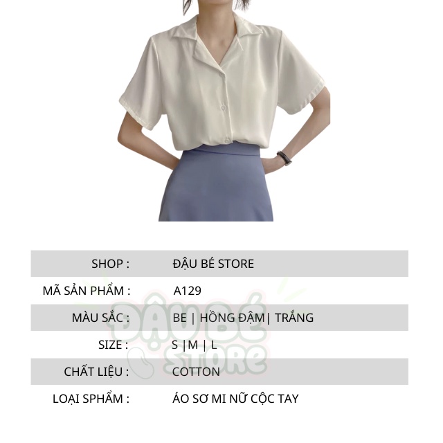 Áo Sơ Mi Voan Cộc Tay Nữ Ulzzang Xinh Xắn - Áo Sơ Mi Ngắn Tay Màu Trơn Form Rộng Phong Cách Hàn Quốc - Daube - A129