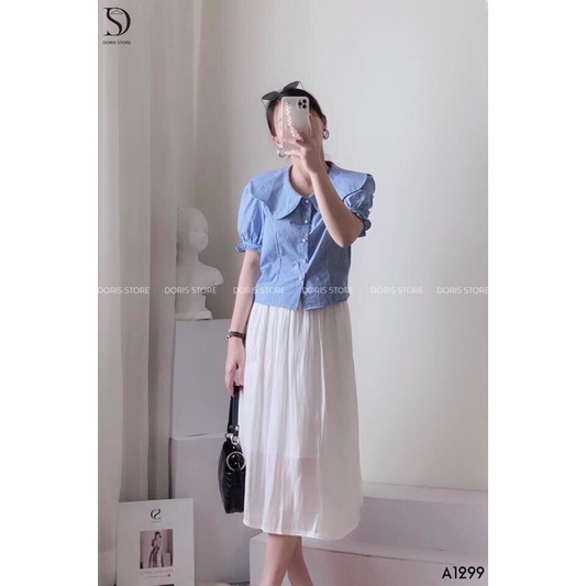 ⚡️BÁN SỈ⚡️Áo kẻ tay bồng 2 màu xanh xám