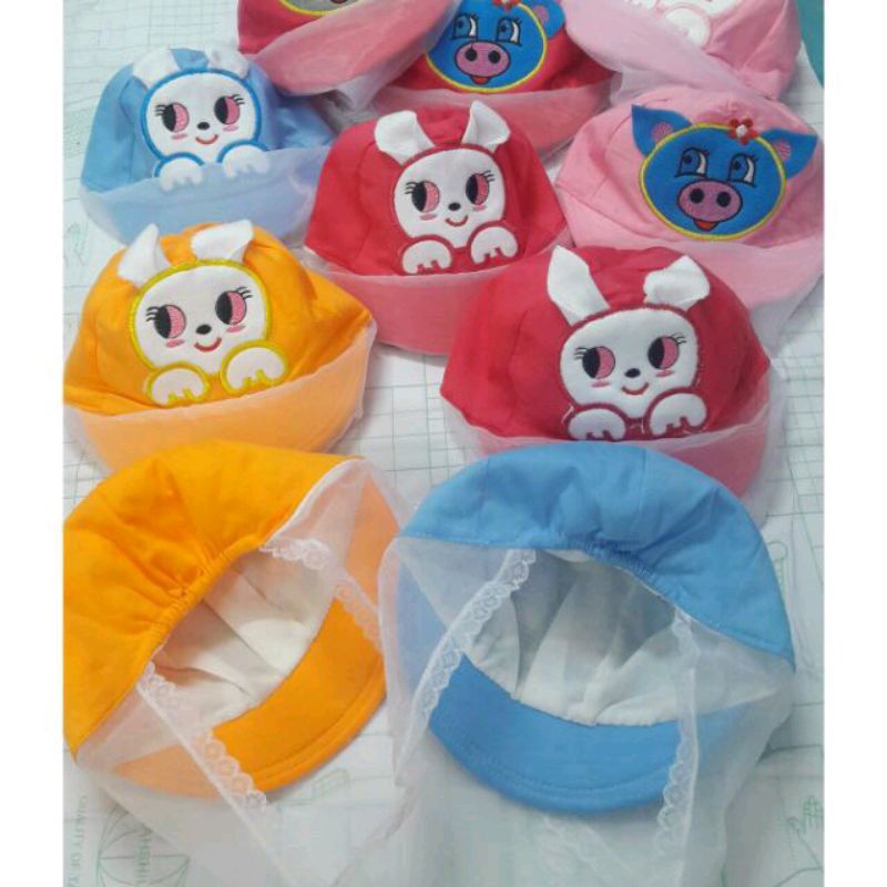 Mũ kèm khăn voan cho bé loại lưỡi trai