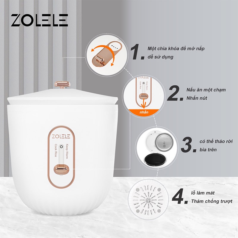 Nồi nấu ăn điện ZOLELE ZB502 chống dính kiểu tròn mới 1.6L 2022 đa năng