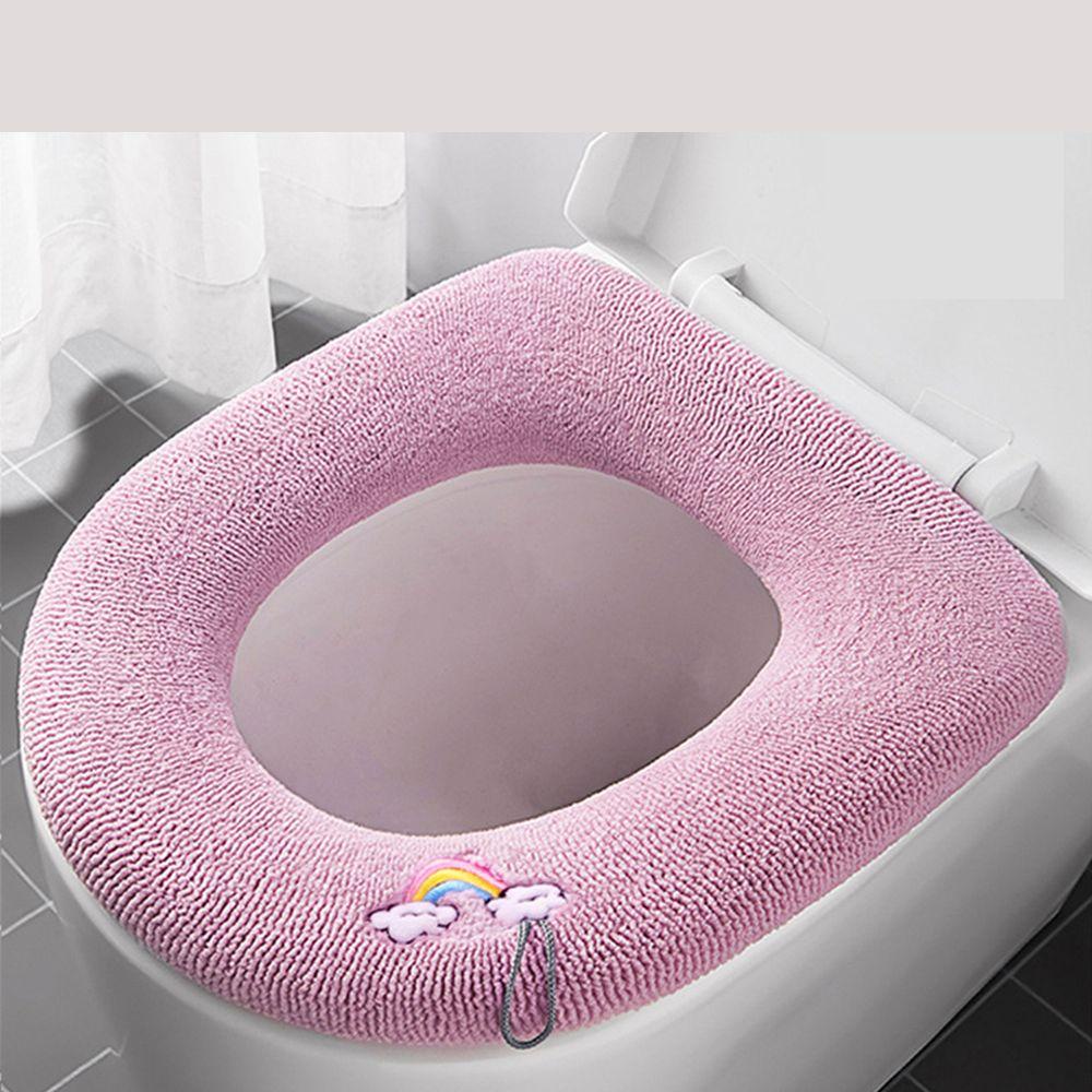 BEAUTY Miếng Lót Bồn Cầu Dệt Kim Co Giãn Thêu Họa Tiết Hoạt Hình Xinh Xắn