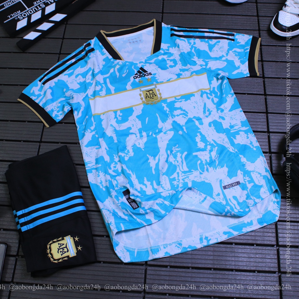 Bộ quần áo đá banh ĐT Argentinal mẫu mới màu xanh loang mùa 2022/23 hàng cao cấp