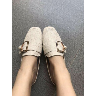 Giày sục da cá sần đính hạt ngọc da cao cấp