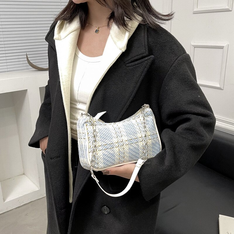 Túi đeo vai JASMIN NOIR dáng vuông nhỏ vải canvas phối dây xích thời trang cho nữ