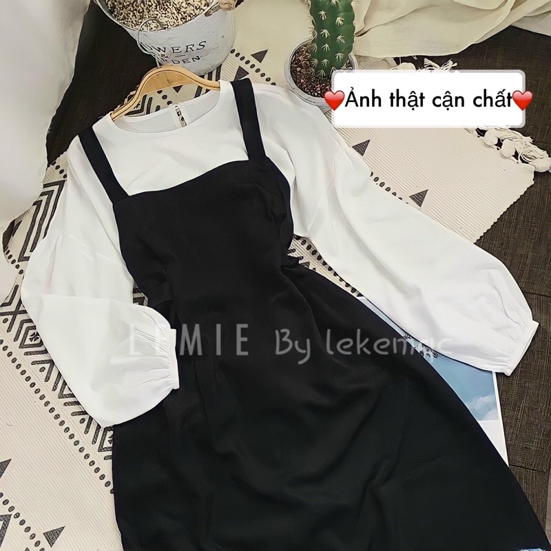 Sét Yếm Váy Vintage + Áo Trắng Tay Bồng Có Dây Thắt Eo ❤️ lemie by lekemqc