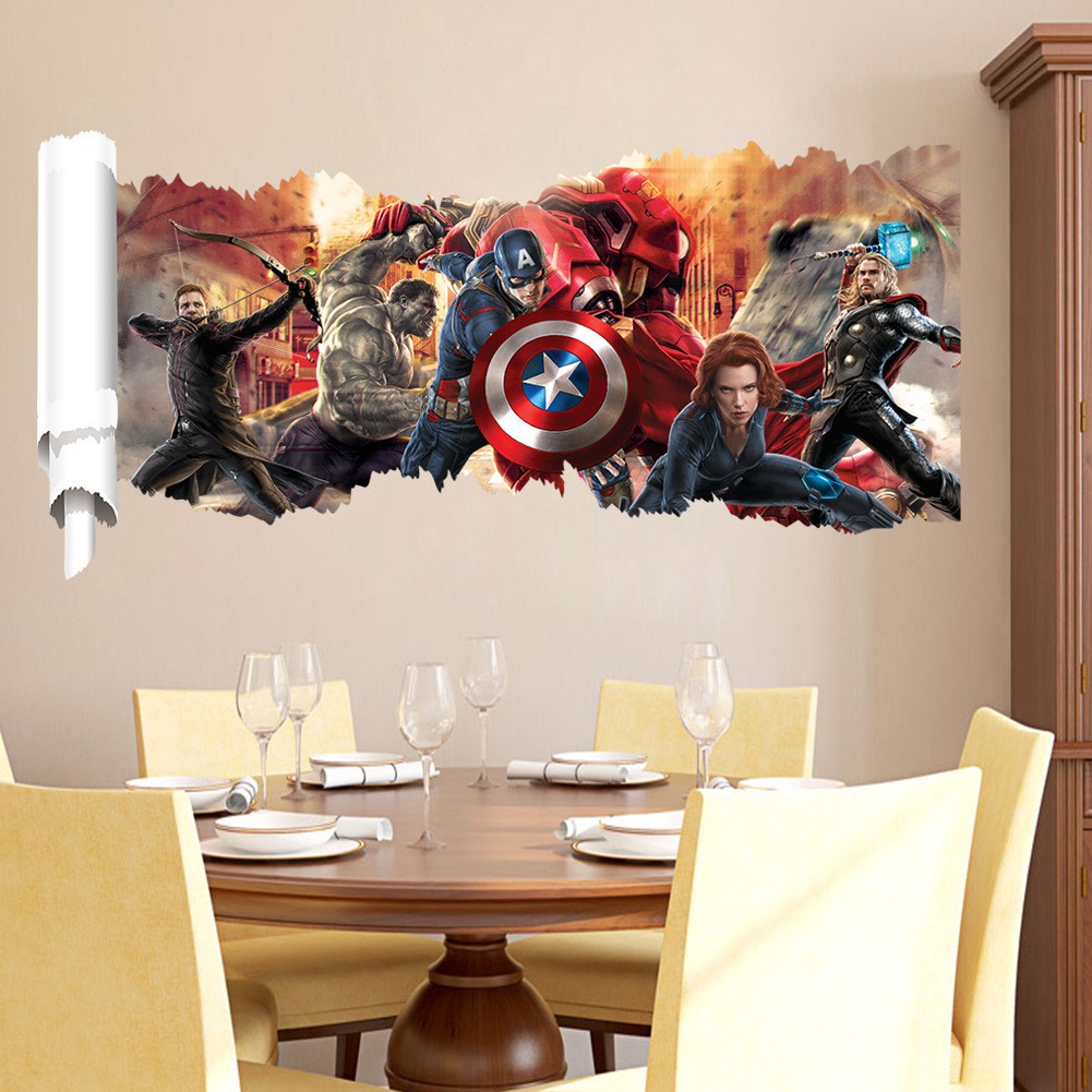 Tranh decal 3D ⚡ FREESHIP ⚡ Avengers - Decal dán tường Biệt đội siêu anh hùng (50 x 90cm) - decalamyshop