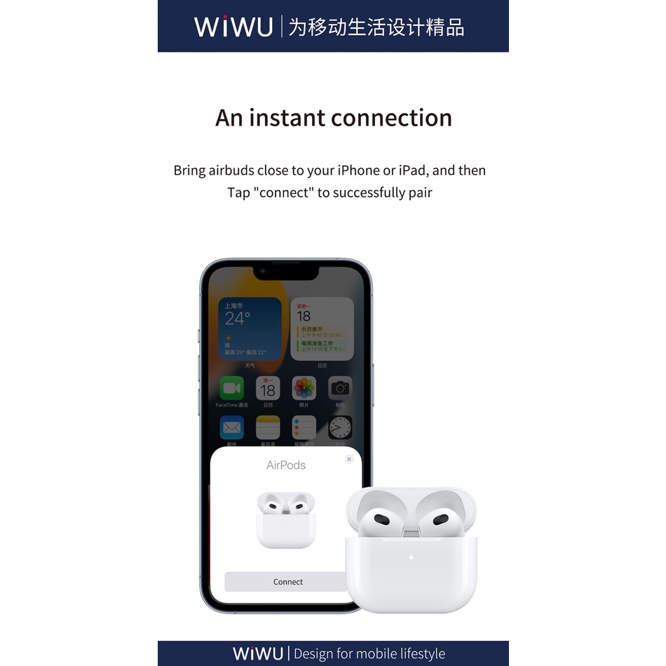 Tai Wiwu Airbubs 3 SE âm thanh nổi, hỗ trợ sạc không dây được tặng kèm vỏ silicon - Hàng chính hãng