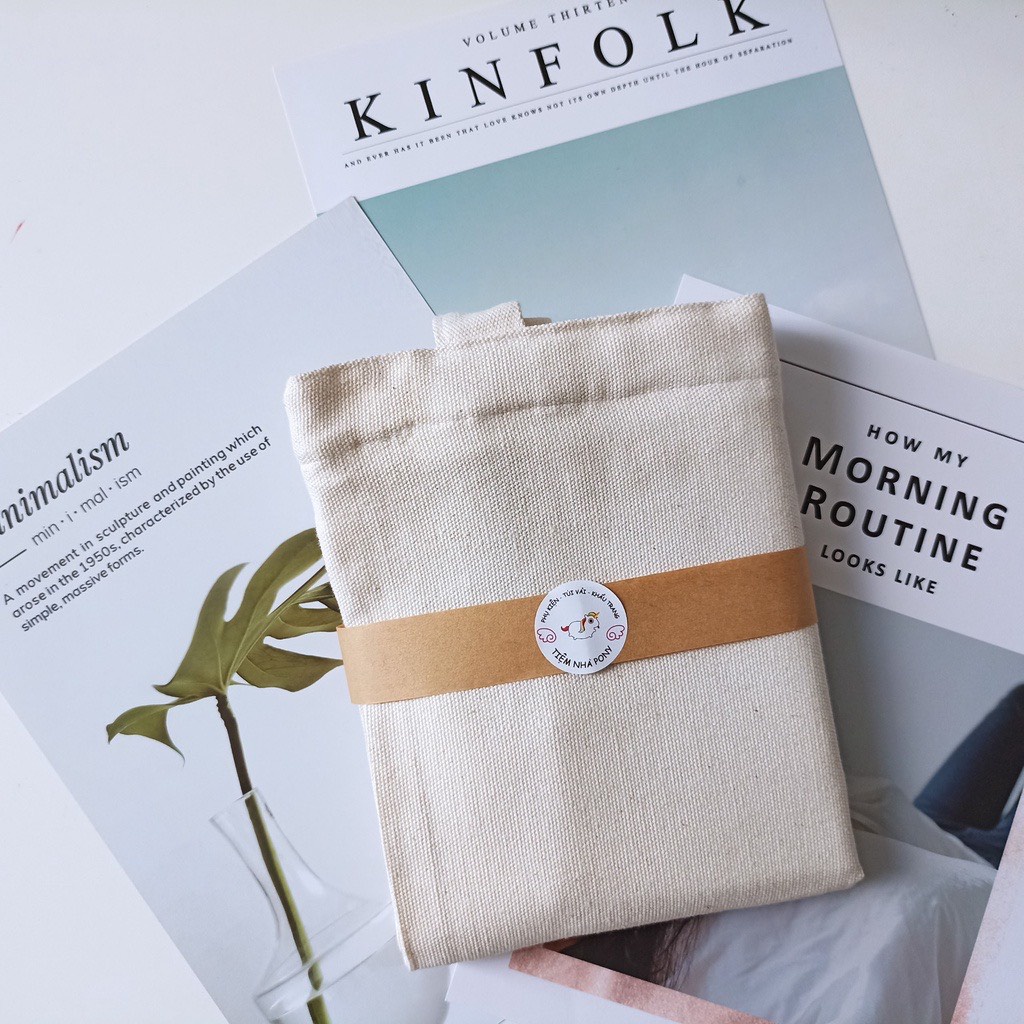 Túi tote vải mộc Tiệm nhà Pony dây kéo in hình Reduce Reuse Recycle PM117