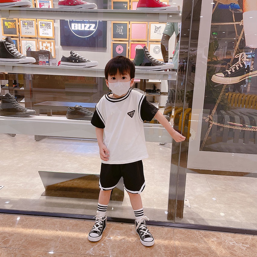 Bộ Quần Áo Cộc Tay PRDAY Đen Trắng Vải Cotton Thoáng Mát Cho Bé Từ 7-20kg Mã CT20