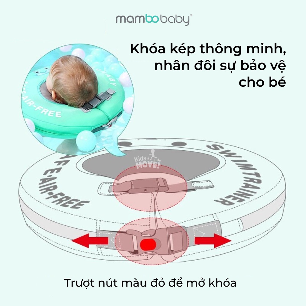 Phao cổ cho bé sơ sinh tập bơi chính hãng Mambobaby, chống lật, không bơm hơi, đặc ruột cho bé 0-6 tháng-1 tuổi cao cấp