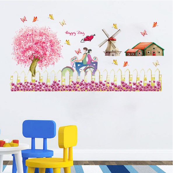 Decal trang trí hàng rào và đôi tình nhân Happy Day