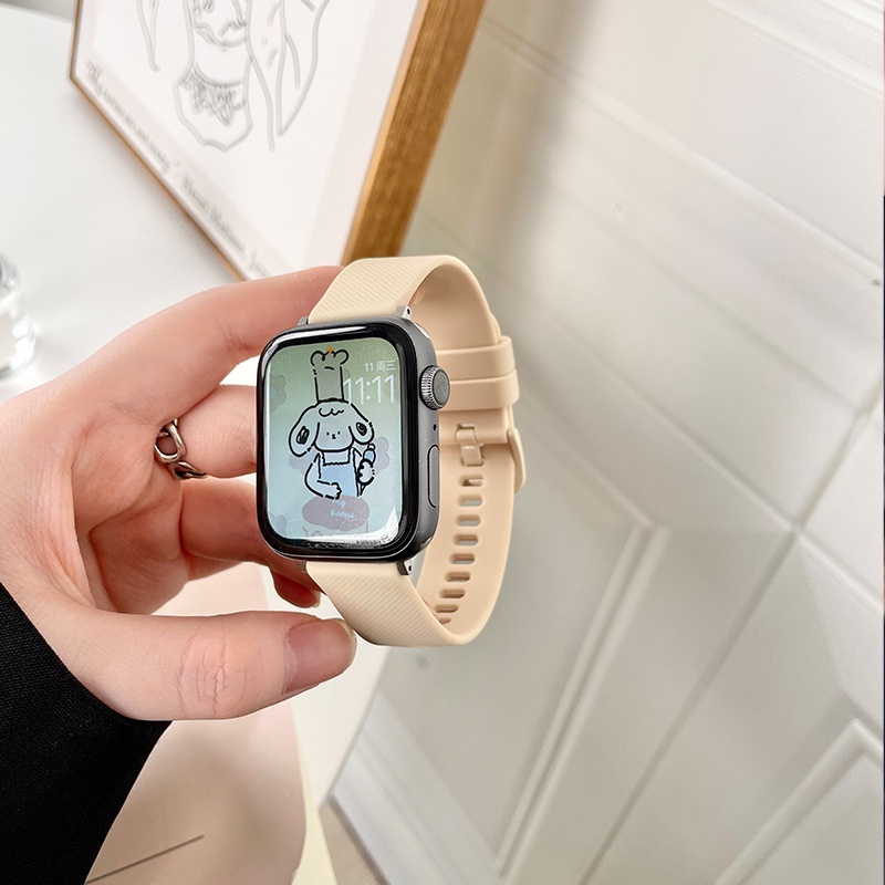 Dây Đeo Silicone Cao Su Dập Nổi Cho Đồng Hồ Thông Minh Apple Watch Series 7 6 5 4 3 2 1 SE 41mm 45mm 44 Mm 40mm
