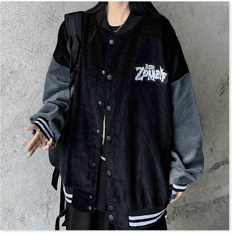 Áo Khoác Nhung Kiểu Bomber Nữ Thêu Chữ Phối 2 Màu Thời Trang Super Fashion