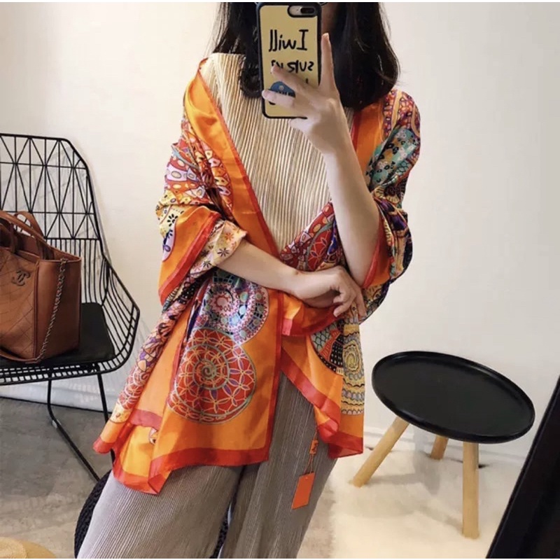 Khăn choàng cổ lụa màu cam cao cấp size 90x180cm