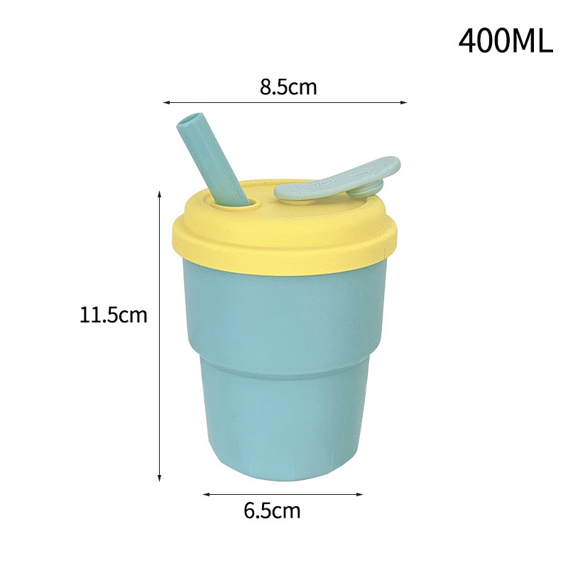 Bình Nước Silicone 400ML Màu Sắc Ngọt Ngào Kèm Ống Hút Tái Sử Dụng Tiện Lợi