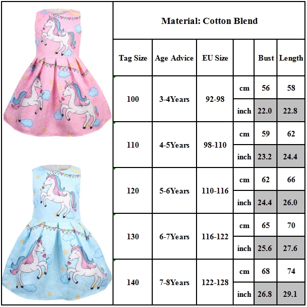 Girls Unicorn Sleeveless Dress Kid Sundress Summer Birthday Party Outfit Dress