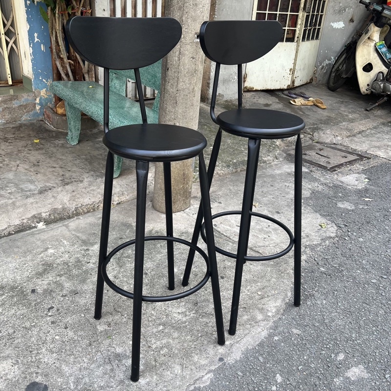 Ghế cao 75cm gỗ full đen dùng quầy bar, ban công, cafe mới