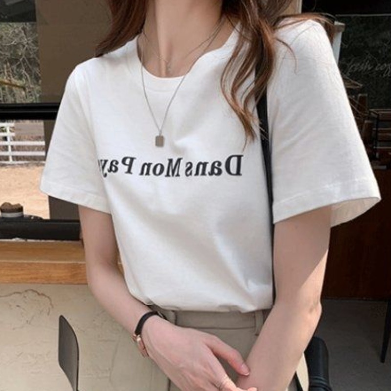 Áo Thun Ngắn Tay In Chữ Cá Tính Thời Trang 164504 Áo Thun Cổ Tròn Dáng Rộng Thiết Kế Đơn Giản Trẻ Trung Hợp Thời Trang Hè