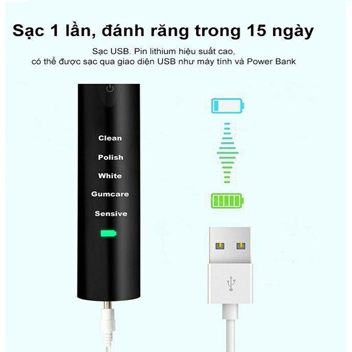Bàn chải điện JIASHI X1 Pro, 5 chế độ đánh răng tự động, tặng kèm 4 đầu bàn chải chống nước IP7-BCD04