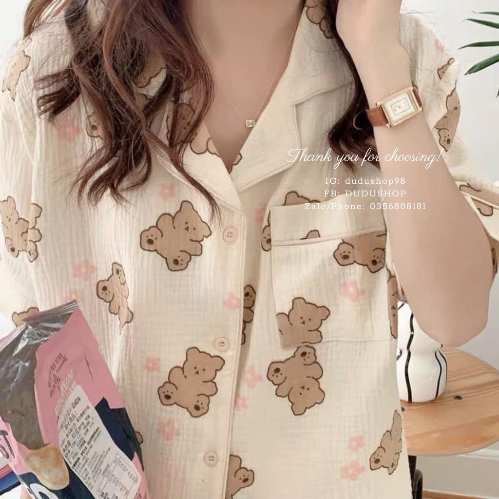 Pijama hình gấu cute dễ thương phong cách Hàn Quốc khách đọc mô tả sản phẩm trước khi đặt hàng giúp em ạ