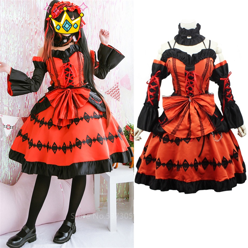 Anime date a live cosplay costume cho phụ nữ người lớn cơn ác mộng tokisaki kurumi lolita red dress tóc giả trang phục halloween carnival party quần áo